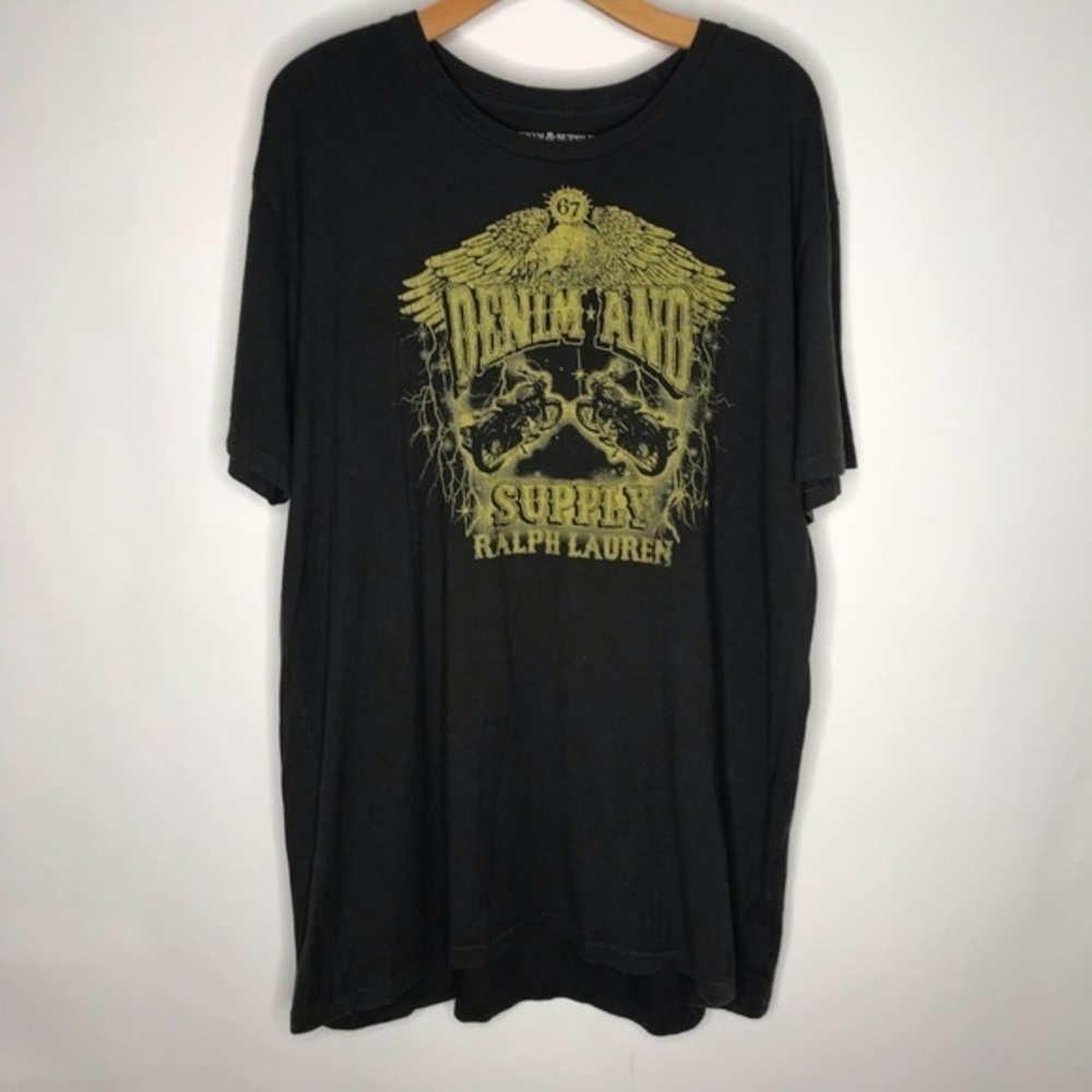 RL Denim & Supply Black Eagle Motorcyle Short Sleeve Graphic Tee Shirt
